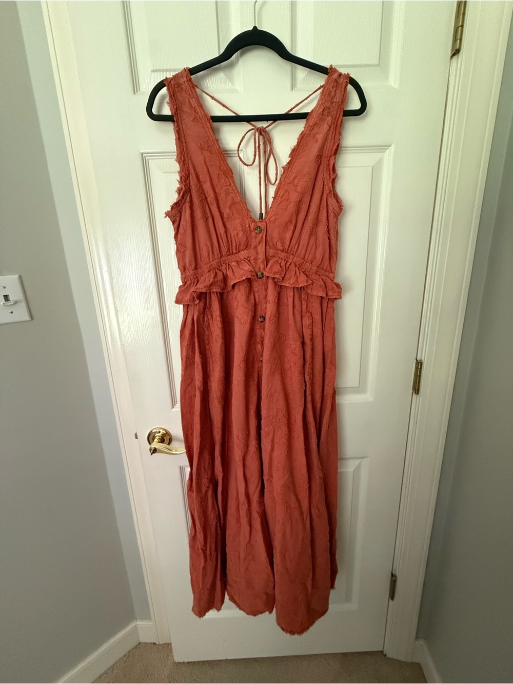 Rust Orange Sleeveless V-Neck Maxi Dress